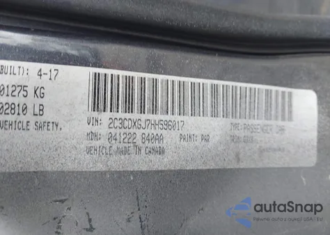 2017 Dodge Charger R/T Scat Pack Rwd z USA, uszkodzony, nr VIN 2C3CDXGJ7HH596017